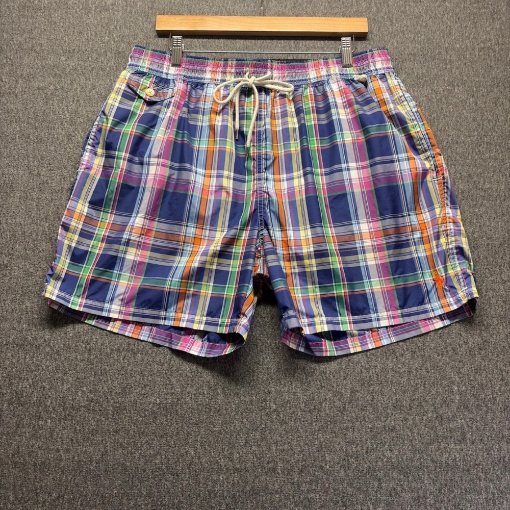 Polo Ralph Lauren Swim Trunks Mens 2XL Blue Plaid Mesh Lined Board Shorts